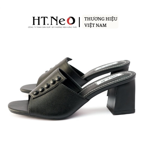 Guốc nữ 6cm HT.NEO Da mềm mại, đế vuông cao 6cm, đính khuy bắt mắt, thiết kế siêu HOT 2022 SDN115