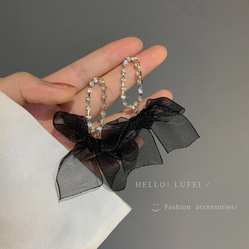 Bông tai nơ đính đá nhân tạo thời trang dành cho nữ