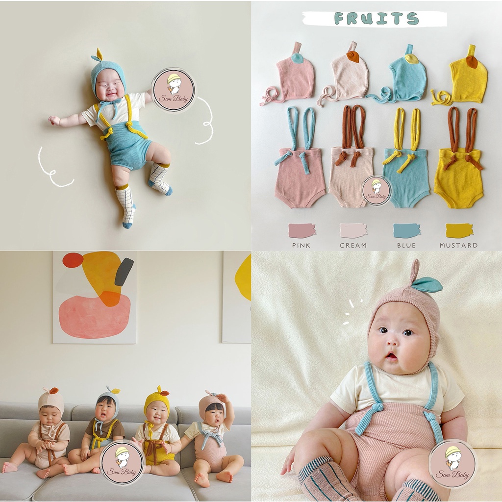 Set quần yếm đùi tặng kèm Mũ lá phong cách Hàn cho bé trai bé gái 5-13kg - Sam Baby