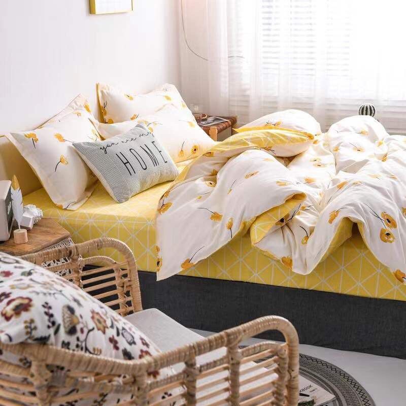 Bộ ga gối Cotton poly hoa ly vàng