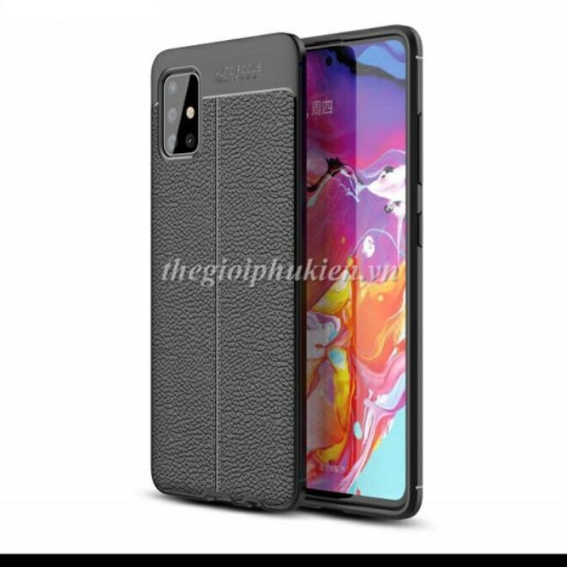 Ốp lưng dẻo cho Galaxy A51 Vân giả da Chống sốc Auto Focus