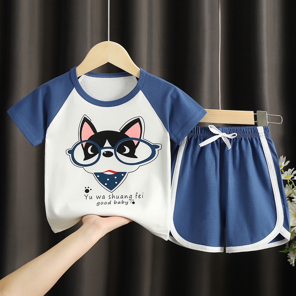 Quần áo trẻ em, bộ quần áo hè cho bé vải cotton hoạ tiết đáng yêu hàng Quảng Châu Chubby Store!