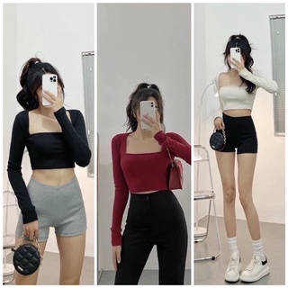 Áo thun kiểu croptop tay dài cổ hở sexy cho nữ