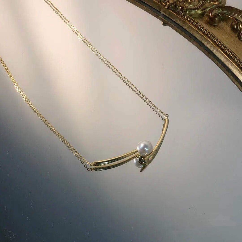 [Spot] Super Beauty S925 Sterling Sterling Silver Chopstick Necklace Women Wishbone Chain Net Red Pearl High Quality Chain Light Luxury Small Neck To Send Girlfriends