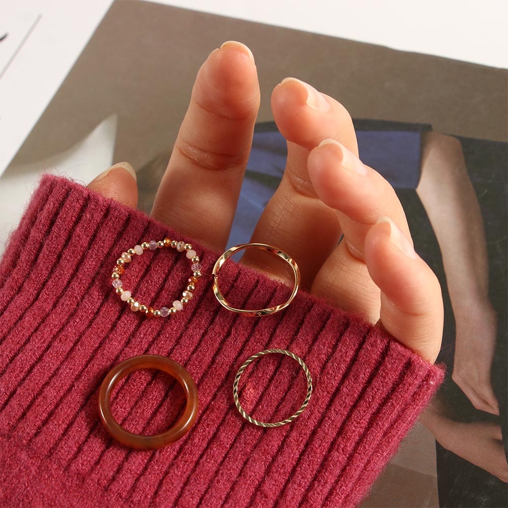 Set 4 nhẫn đeo tay phong cách retro thời trang cho nữ