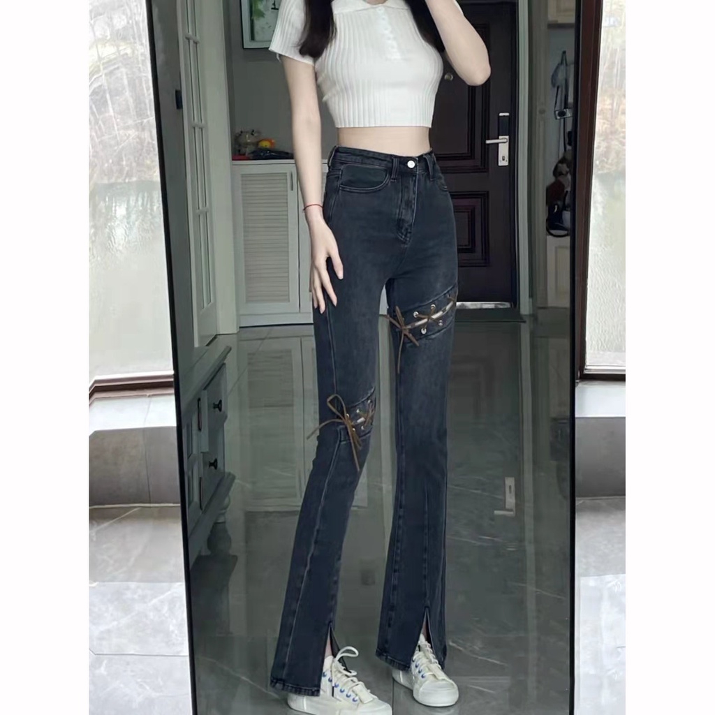 New Arrival Spring/Summer Women's Long Slim Jeans with Lace Up Large Size