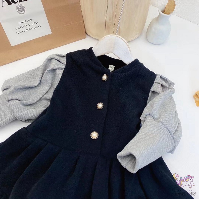 Đầm Nhung Tay Phồng Dài Phong Cách Hàn Quốc Cho Bé Gái