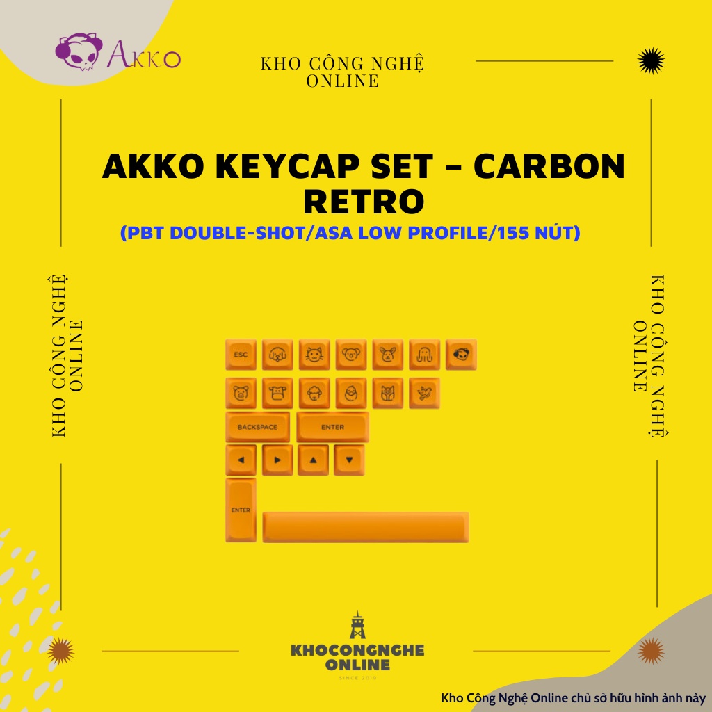 AKKO Keycap set – Carbon Retro (PBT Double-Shot/ASA Low profile/155 nút)