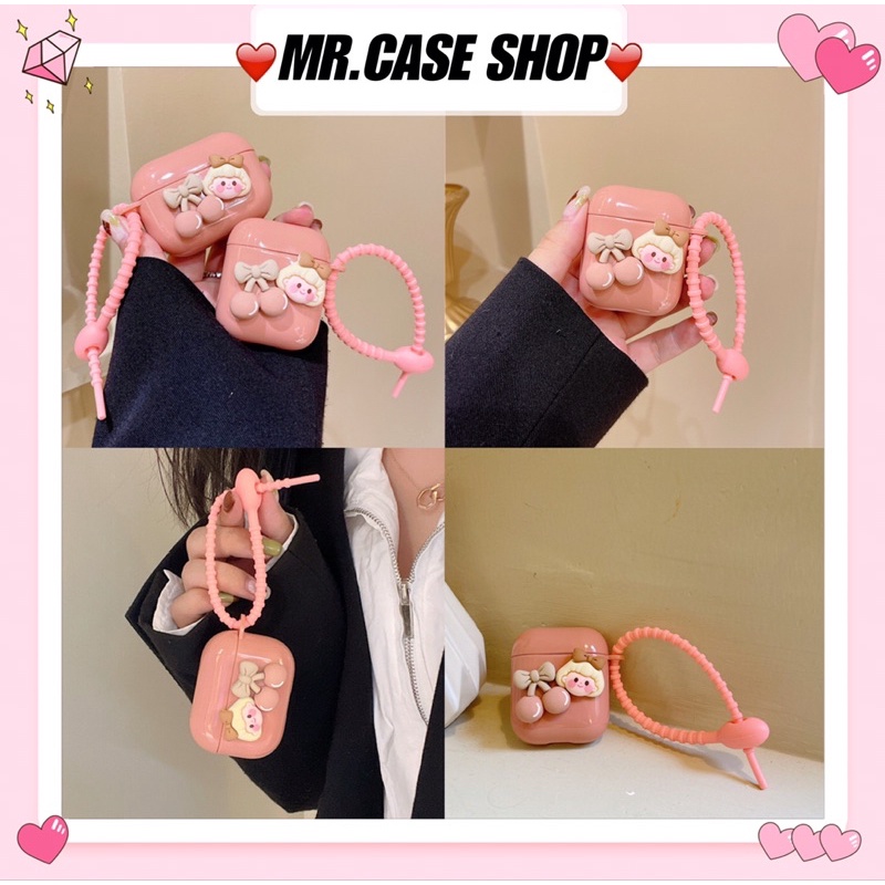 Case Airpods 1/2 /Pro Vỏ Ốp Tai Nghe Hình Màu Hồng Dẻo- Mr.Case AirPods