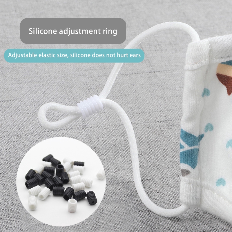 Nút nhựa silicon mềm điều chỉnh dây đeo khẩu trang màu trắng và đen tiện dụng