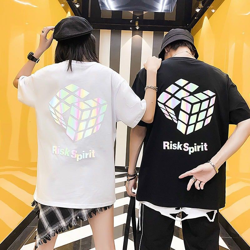 Áo thun unisex nam nữ tay lỡ form rộng hình in phát sáng