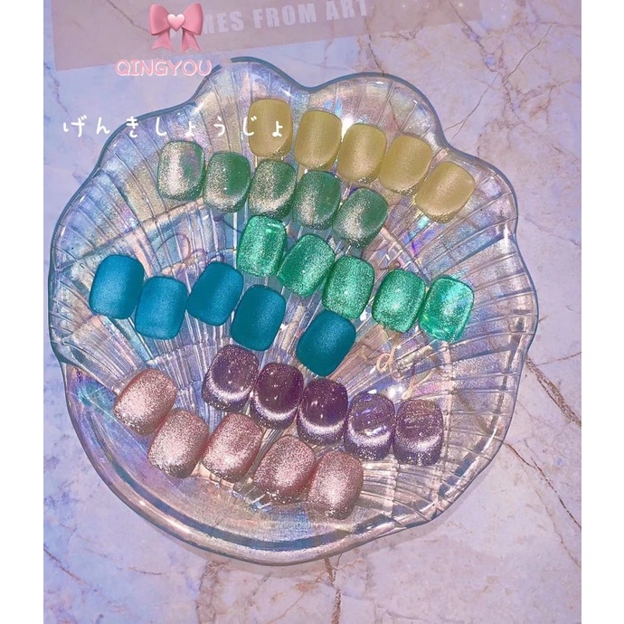 sơn gel xanh mắt mèo kim cương Dirse set 8 màu tặng kèm bảng màu