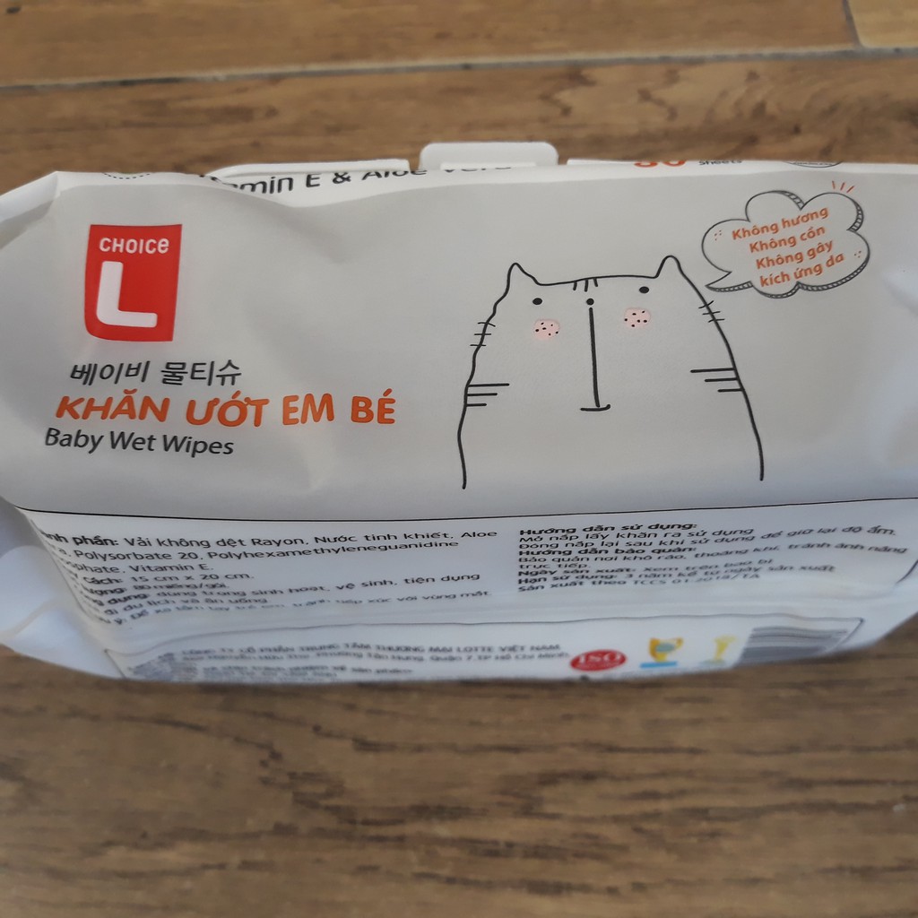 Khăn ướt em bé Choice L Lotte gói 80 miếng không mùi cho trẻ em sơ sinh Hàn Quốc cao cấp chính hãng