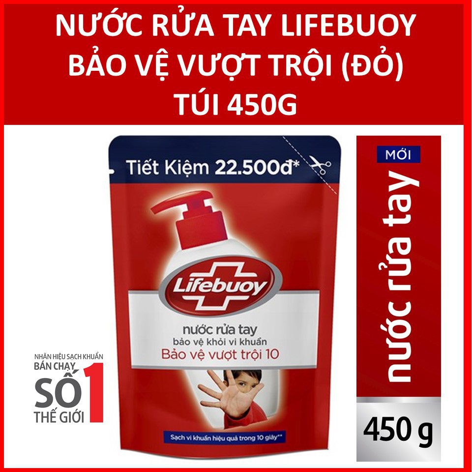 Nước rửa tay Lifebuoy Bảo vệ vượt trội (Đỏ) Túi 450g