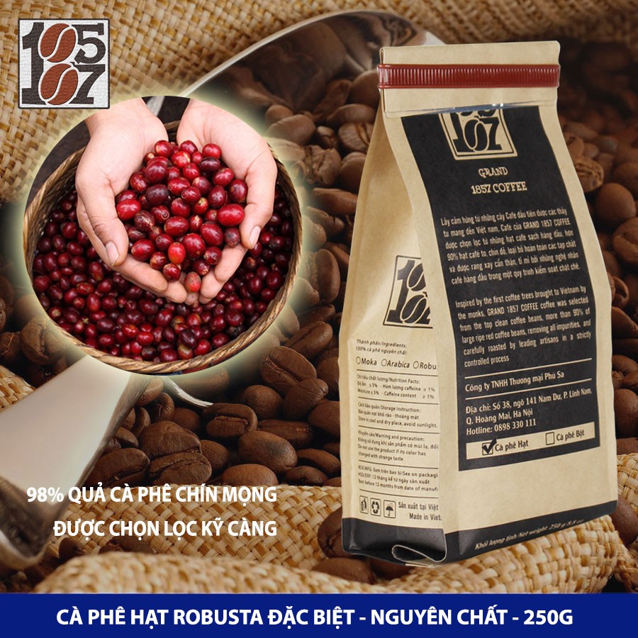 1KG Cà phê Robusta hạt đặc biệt ❤️️ FREESHIP ❤️️ nguyên chất không pha trộn tẩm ướp hương liệu - grand 1857 coffee