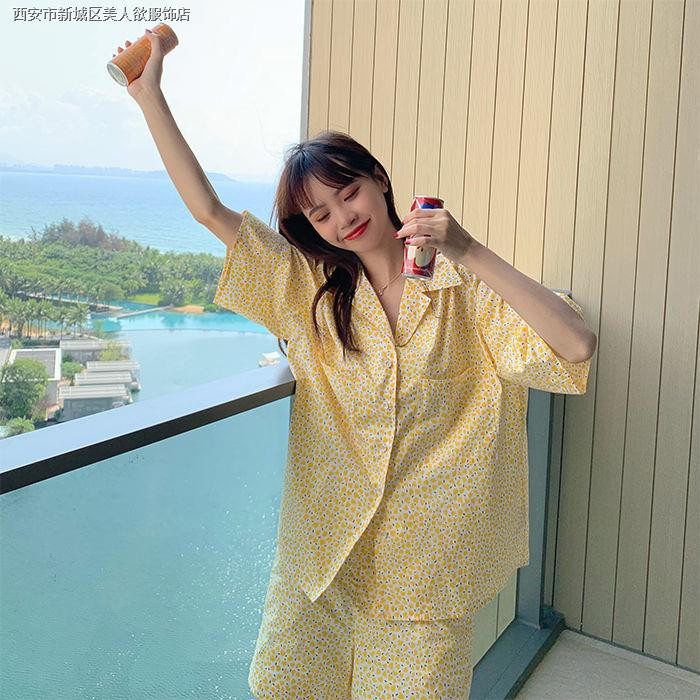 Bộ Đồ Ngủ Họa Tiết Hoa Dễ Thương Phong Cách Hàn Quốc