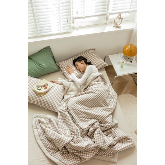 Set Bộ Cotton Linen Chăn Hè Caro Phong Cách Decor Hiện Đại_Shinbedding