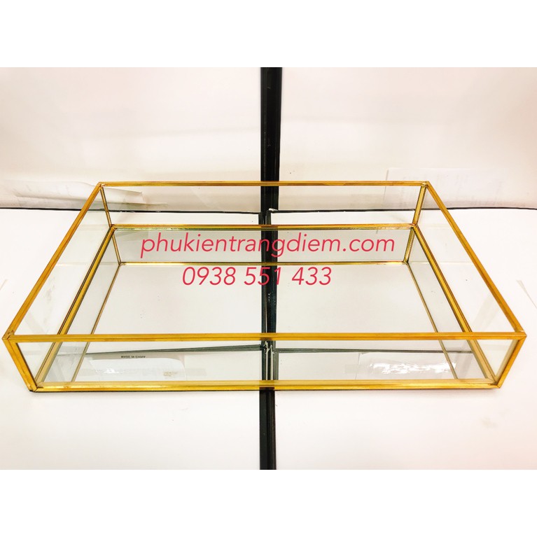 [Size 30cm] Khay Đựng Nước Hoa Mỹ Phẩm Viền Vàng