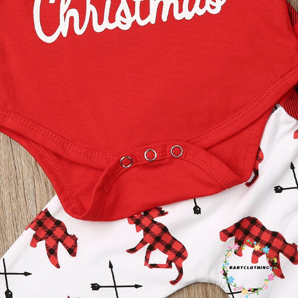 Set đồ liền thân + Quần dài + băng đô họa tiết chữ My First Christmas đáng yêu cho bé