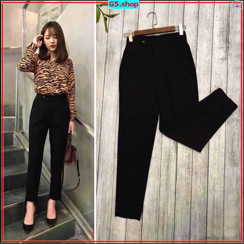 Quần baggy nữ cạp cao form đẹp dáng công sở cúc giữa vải tuyết mưa xịn mịn cực dễ phối đồ màu đen ảnh thật G5