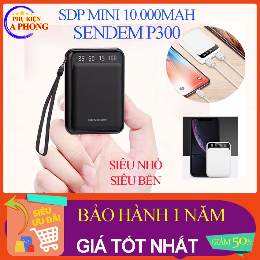 [Siêu Nhỏ] Sạc dự phòng Mini Sendem P300 dung lượng 10,000 mAh - Chính hãng, bảo hành 1 năm, nhỏ gọn kèm móc treo