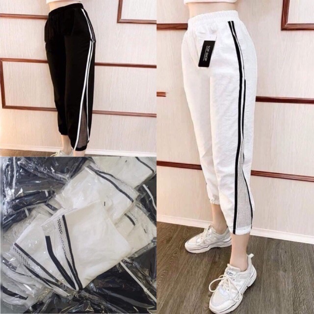 [ Phối Lưới - SIÊU HOT ] Quần jogger nữ phối lưới vải đũi siêu đẹp , quần thể thao phối lưới, quần baggy nữ