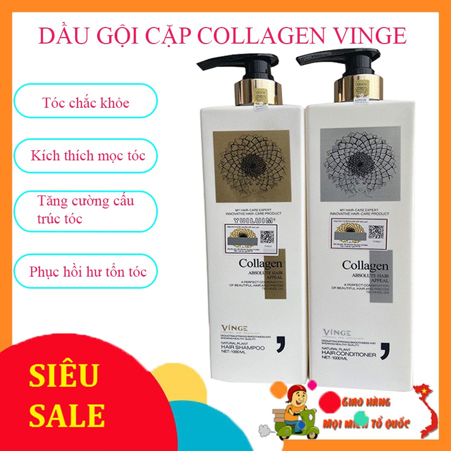 Giá Hot Dầu Gội Cặp, Dầu Cặp Gội- Xả Collagen Vinge – Siêu Mềm Mượt, Kích Thích Mọc Tóc, Phục Hồi Hư Tổn. Mua Ngay!