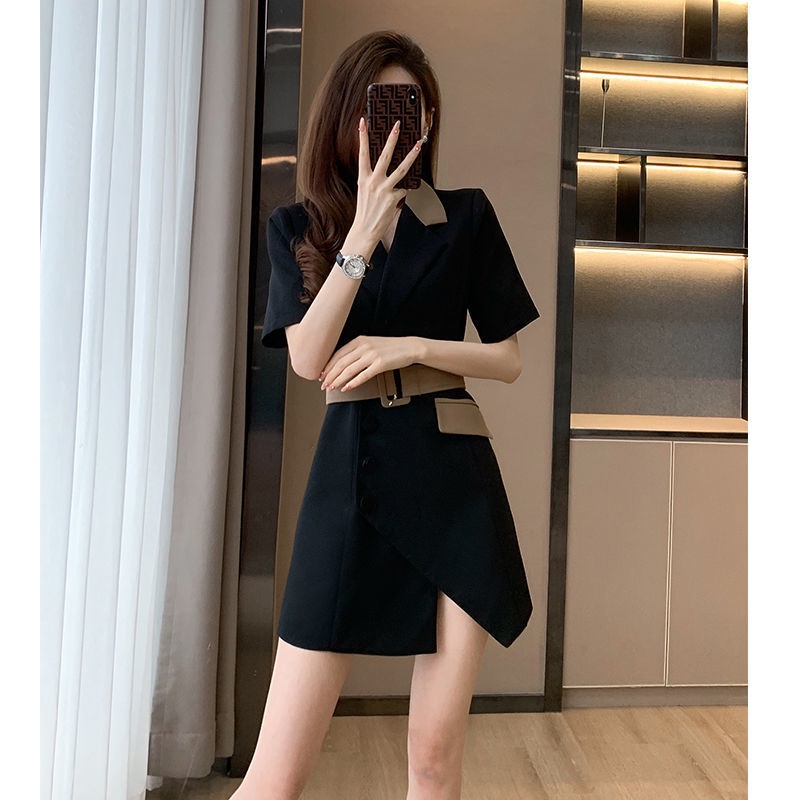 2022 summer new women's French style dress women's summer senior designer single-breasted suit dress