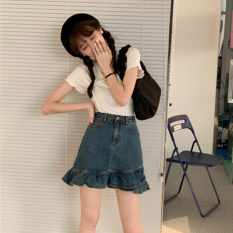chân váy jean Lưng Cao Dáng Chữ A Thiết Kế Trẻ Trung Hợp Thời Trang