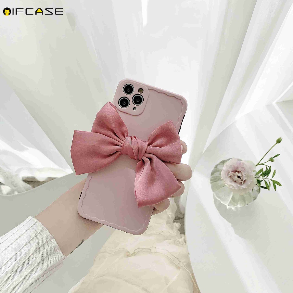 Ốp điện thoại mềm thắt nơ màu hồng thích hợp cho iphone 13 12 mini 12 11 pro max xs max xr x 7 8 plus