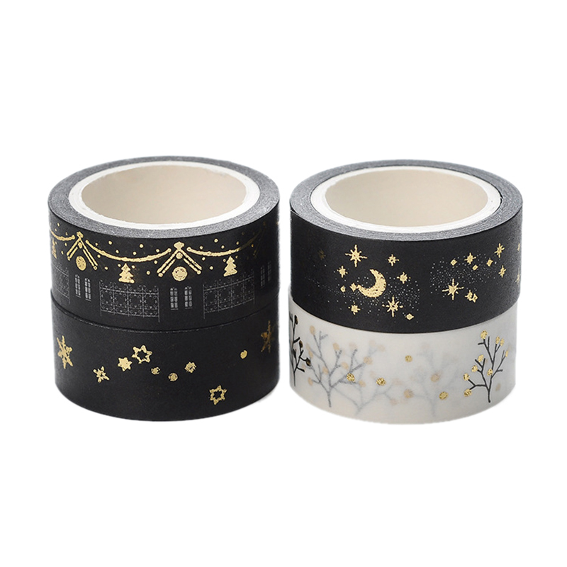 1 Cuộn Băng Keo Giấy Washi Hình Ngôi Sao Mặt Trăng Đen 1.5cm X 5m Trang Trí Sổ Lưu Niệm