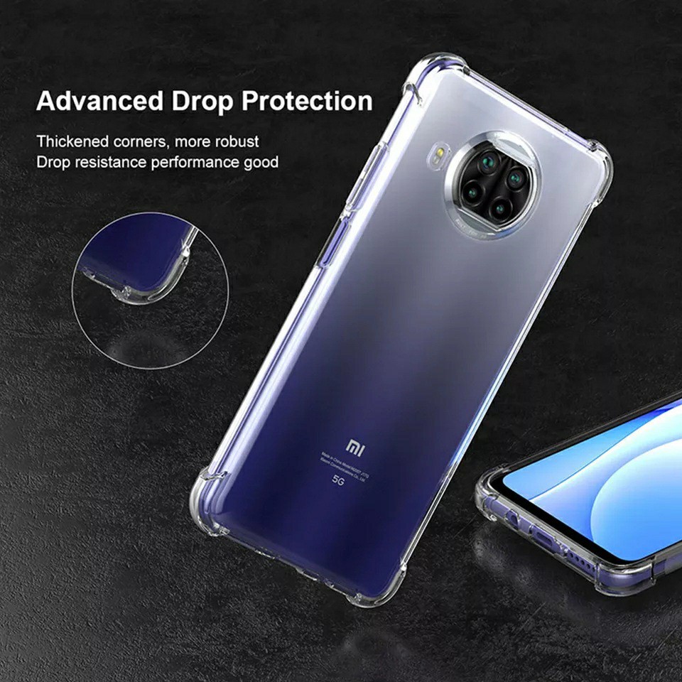Ốp lưng Silicon trong suốt Mi 10T Lite / Note 9 Pro 5G lồi 4 góc hạn chế ố vàng ôm khít máy