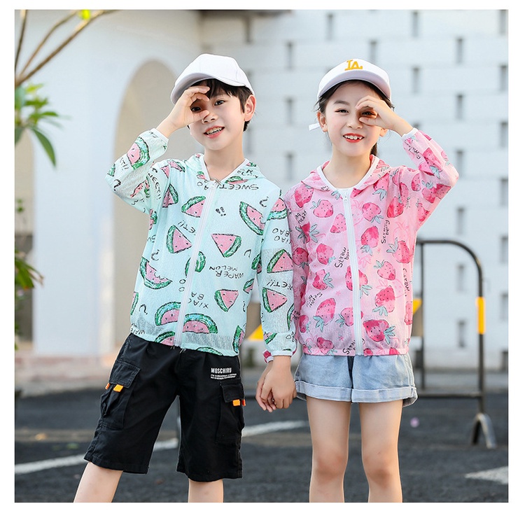 Áo khoác thể thao chống nắng thoáng khí có mũ trùm đầu thời trang mùa hè tùy chọn họa tiết cho bé trai và bé gái