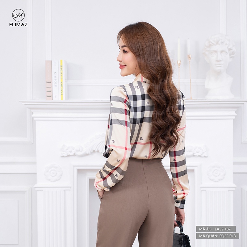 Sơ Mi Nữ [ ELIMAZ ] Áo Sơ Mi Nữ Công Sở Cổ Đức Trơn Burberry, 2 màu, EA22.187