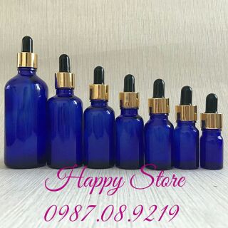 CHAI THỦY TINH SERUM MÀU XANH DƯƠNG KHOEN VÀNG TỪ 10ML ĐẾN 100ML