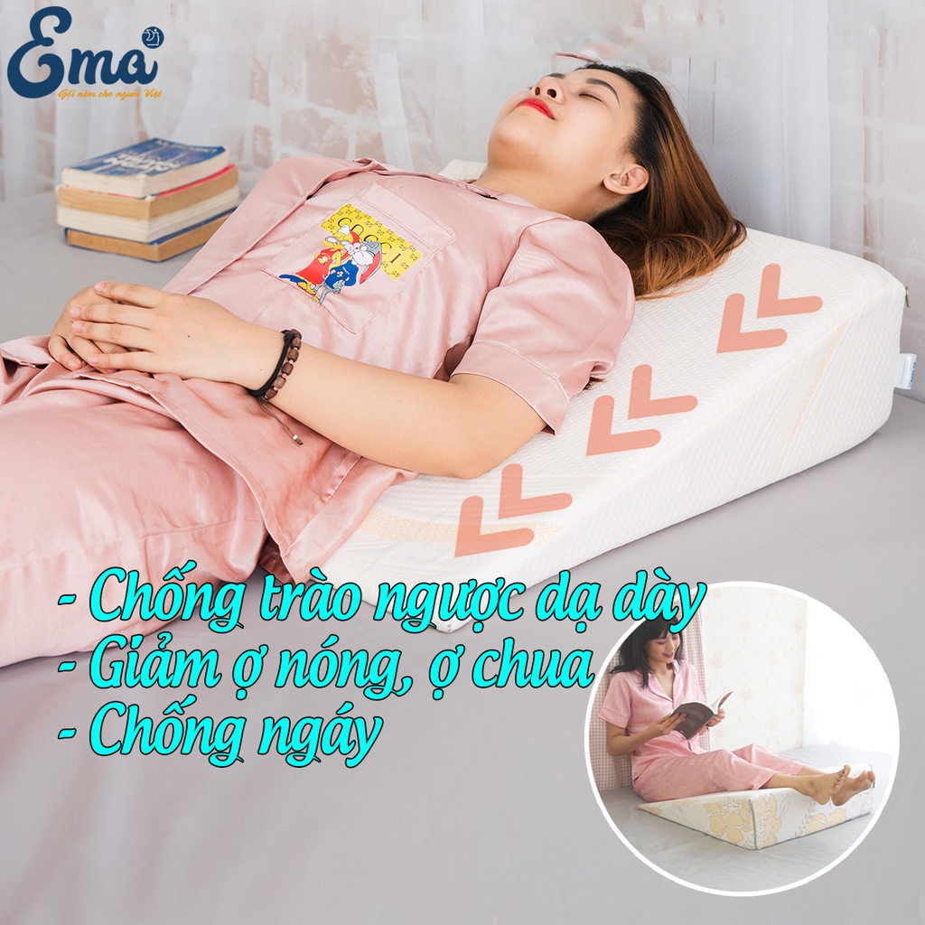 Gối chống trào ngược dạ dày người lớn thương hiệu Ema - Nâng cao tư thế ngủ giúp acid dạ dày không tràn lên thực quản