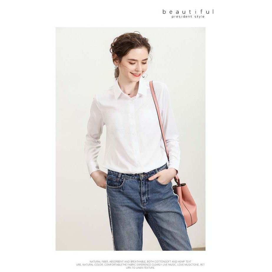 Áo sơ mi nữ trắng 𝗙𝗥𝗘𝗘𝗦𝗛𝗜𝗣 - dáng suôn không nhăn, mềm mịn, thoáng mát, Unisex