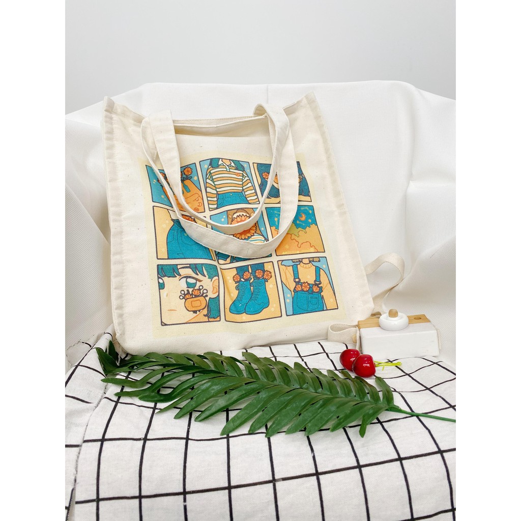 Túi Tote Túi Vải Leo Canvas Cô Gái Xanh Mắt Kính