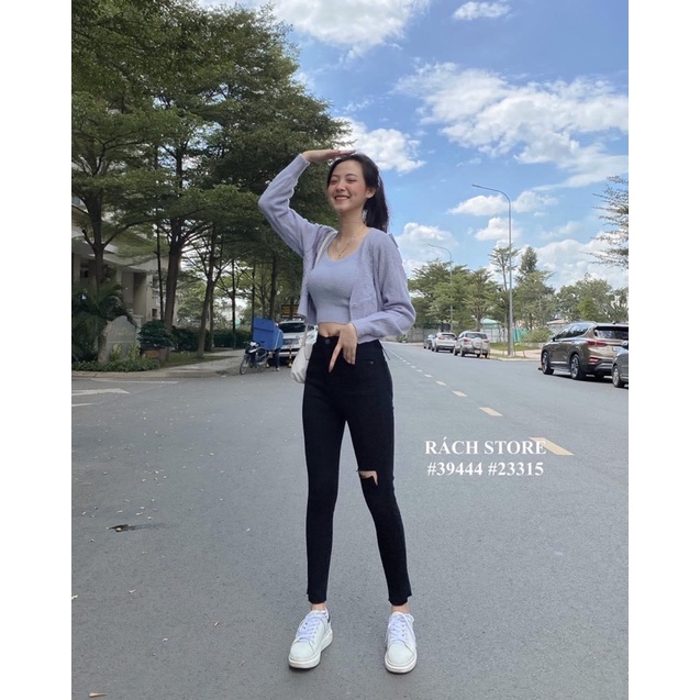 [RÁCH STORE] Quần Jean Ôm Rách 1 Lỗ Xẻ Lai 1399
