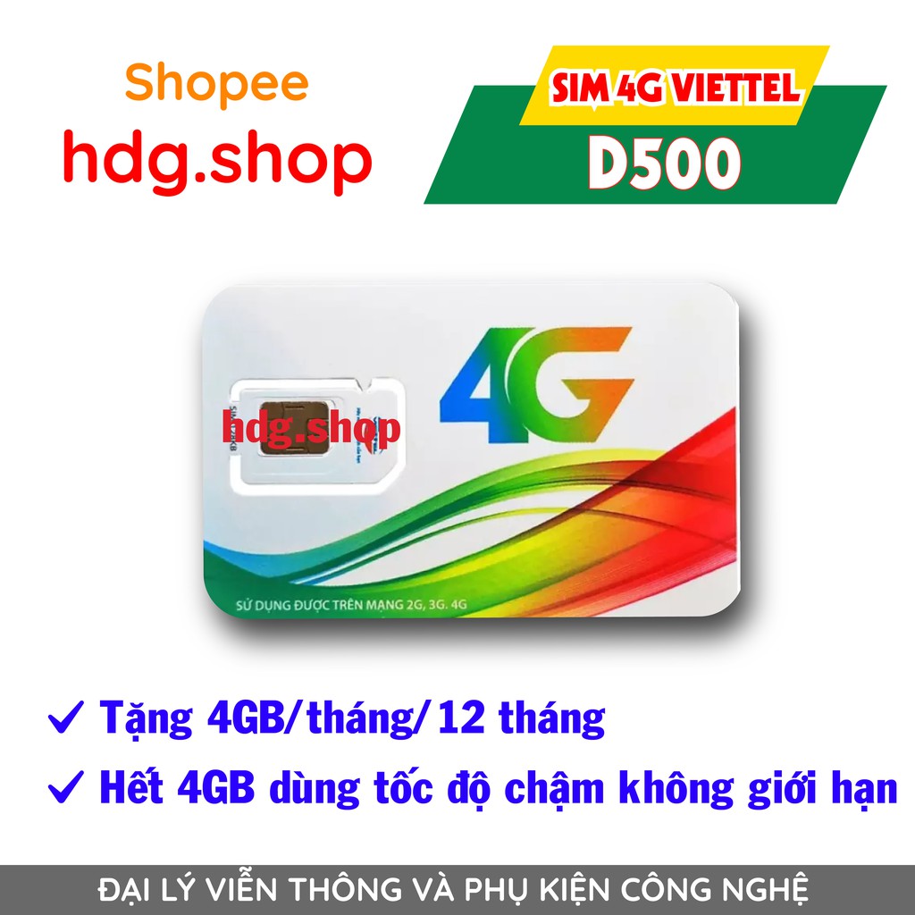 Sim 4G viettel gói D500 tặng 4gn/tháng trọn gói 1 năm không nạp tiền