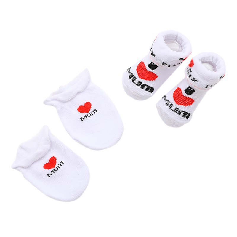Set găng tay + vớ cotton họa tiết dễ thương cho bé
