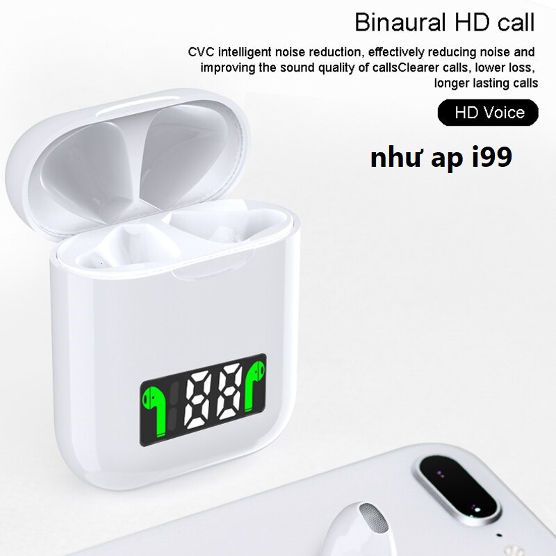 Tai nghe bluetooth i99 hỗ trợ sạc không dây có đèn led hiện thị pin | BigBuy360 - bigbuy360.vn