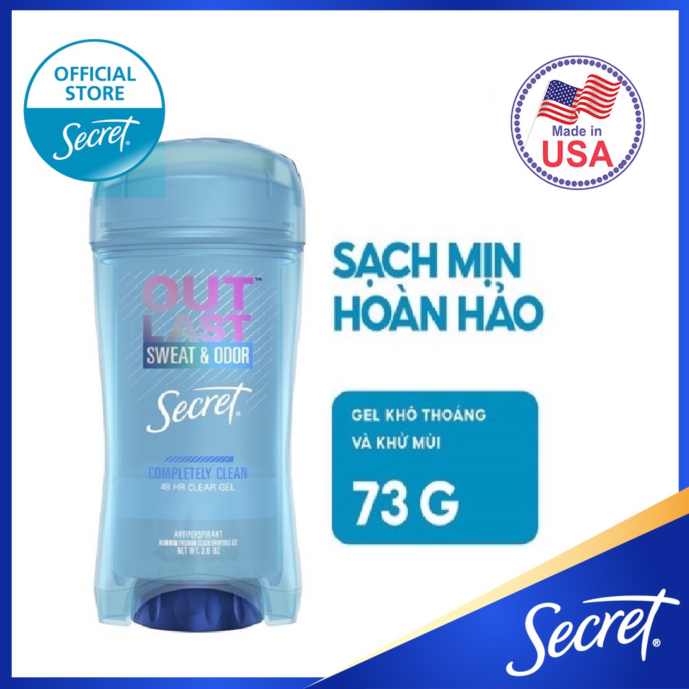 [USA] Lăn khử mùi nữ gel Secret Outlast Sweat & Odor Completely Clean 73g - Mỹ