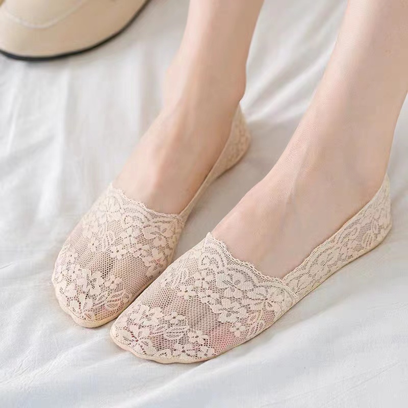 Vớ Ren Ren Chống Trượt Miệng Nông Vô Hình Bằng Silicone Cho Nữ