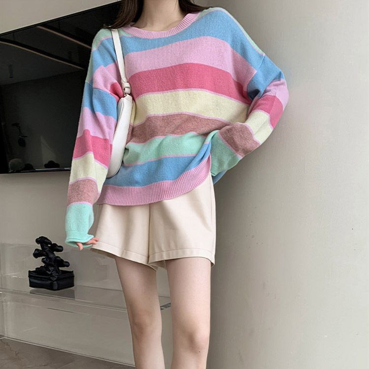 Áo Sweater Tay Dài Kẻ Sọc Ngang Phối Màu Tương Phản Trẻ Trung Hợp Thời Trang