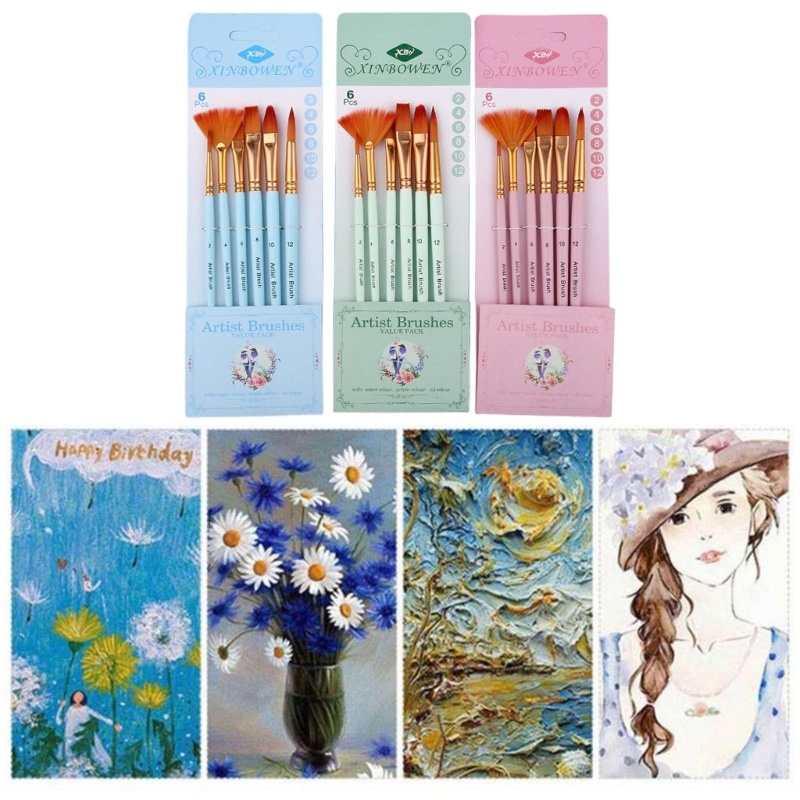 Set 6 Cọ Vẽ Acrylic Tiện Dụng Cho Người Lớn Và Trẻ Em