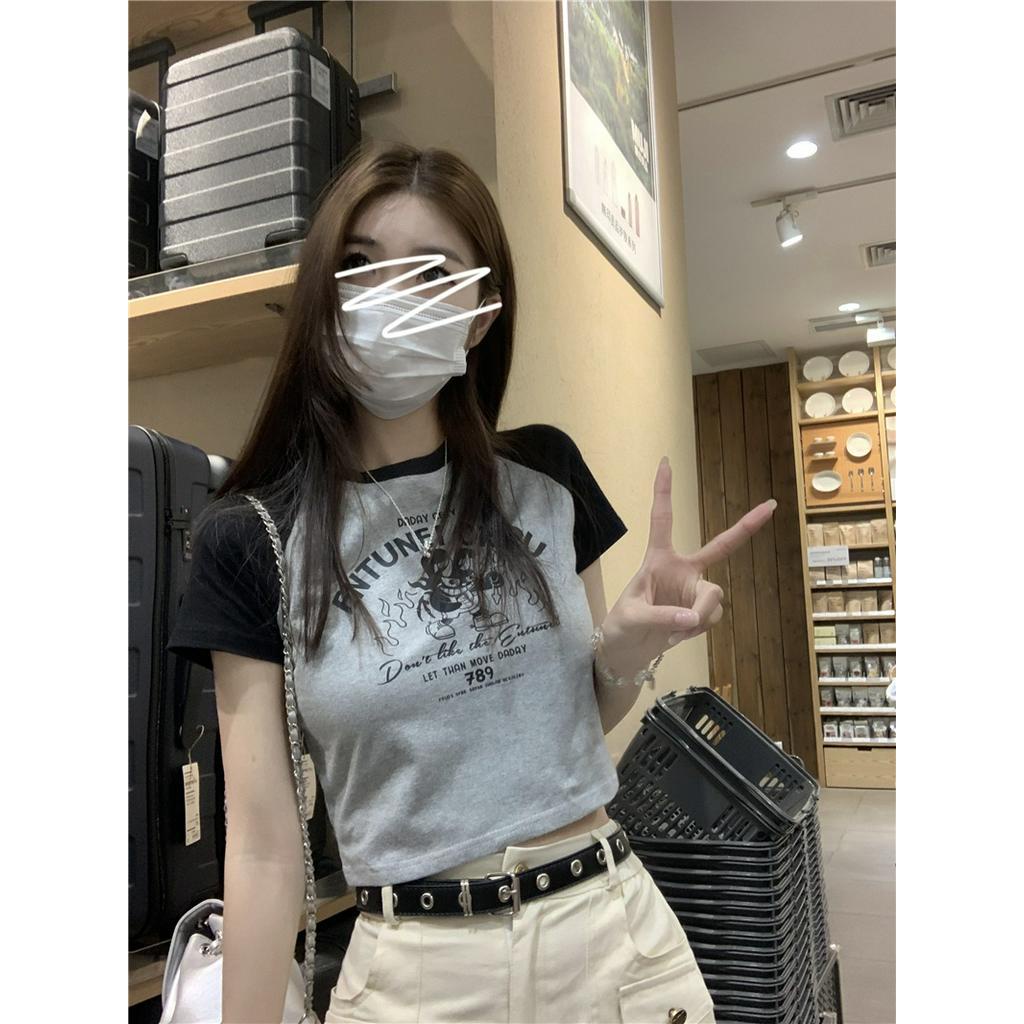 Áo Thun Ngắn Tay In Raglan Thời Trang Mùa Hè Mỹ Kiểu Retro Cá Tính 63322