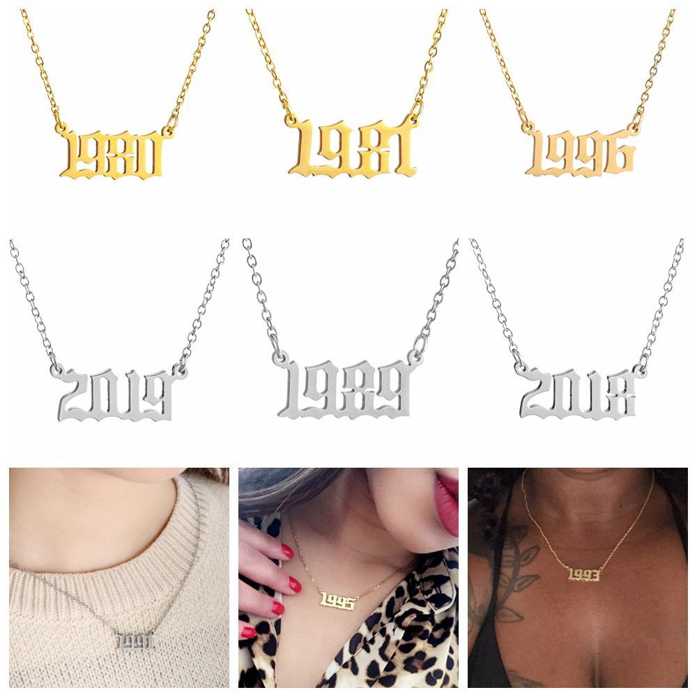 Dây chuyền mặt số năm sinh phong cách punk cá tính tùy chọn làm quà cho nữ