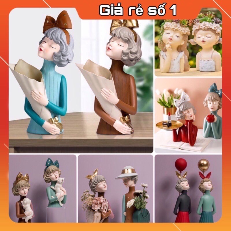Bình hoa cô gái - Lọ cắm hoa cô gái - Cô gái cắm hoa - Tượng cô gái trang trí nhà cửa