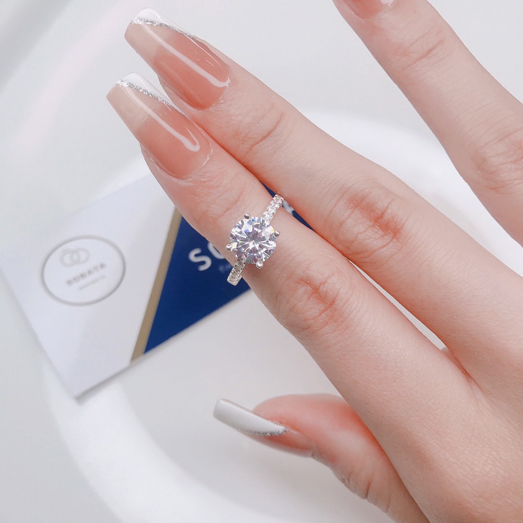 Nhẫn bạc nữ đính đá hình kim cương viền xung quanh  - SNN01- Sobata